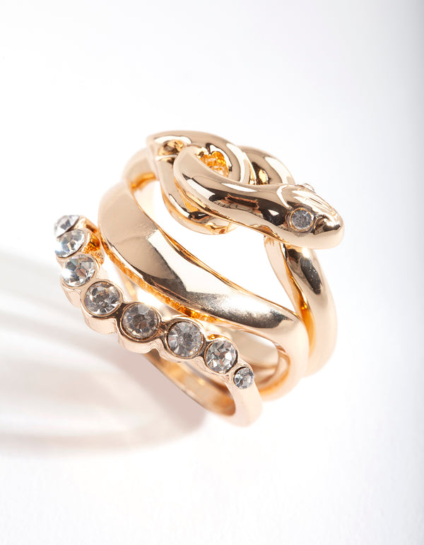 Gold Knot Snake Ring Pack