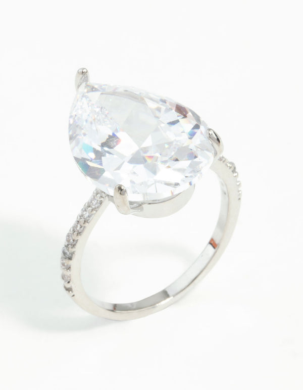 Silver Cubic Zirconia Large Pear Stone Ring