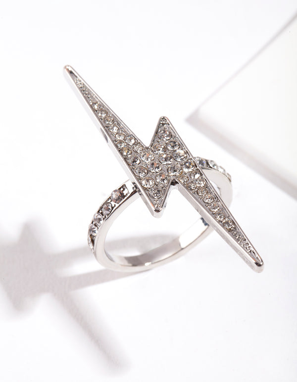 Silver Diamante Lightning Bolt Ring