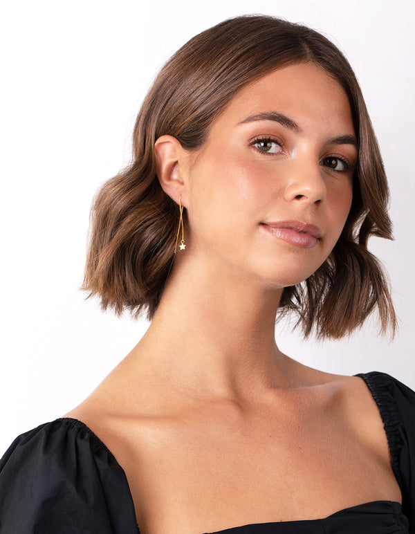 Gold Plated Sterling Silver Star Thread Through Earrings