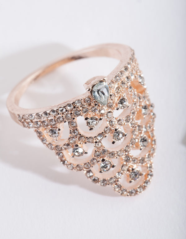 Rose Gold Diamante Chandelier Ring
