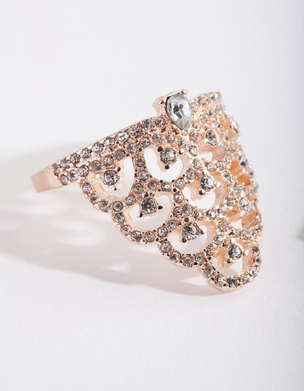 Rose Gold Diamante Chandelier Ring
