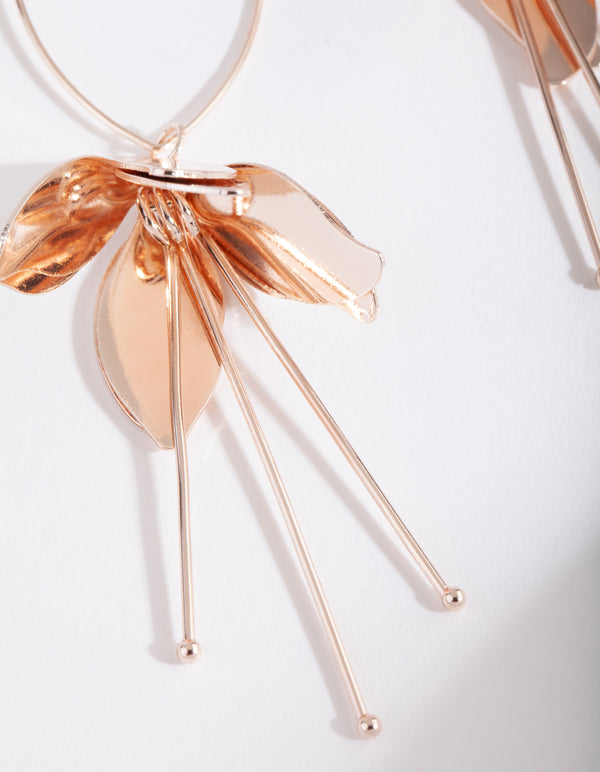 Rose Gold Metal Flower Drop Earrings
