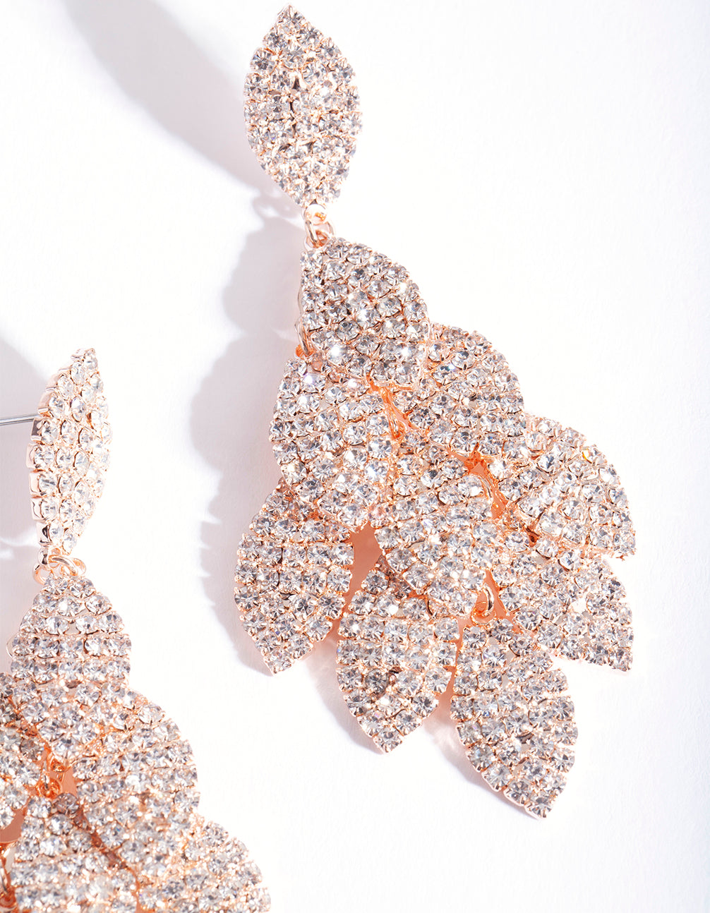 Rose Gold Diamante Multi Leaf Earrings
