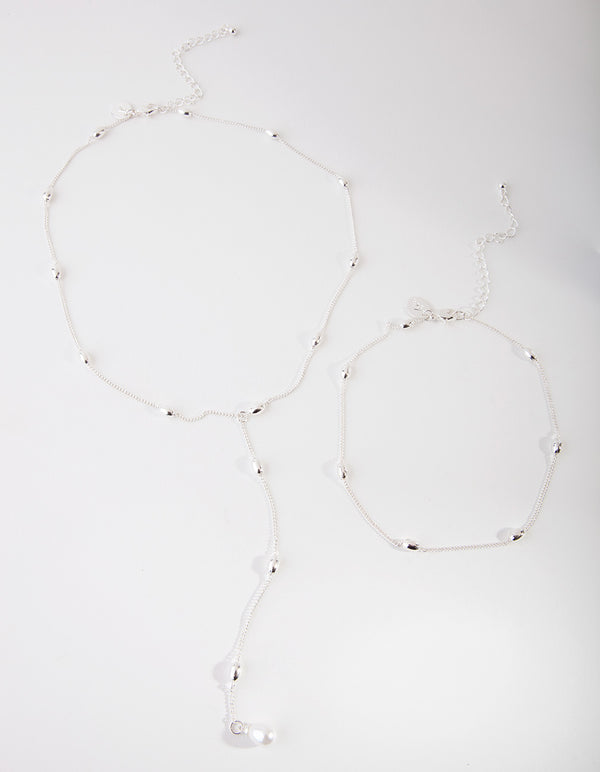 Silver Mini Pearl Multi-Row Necklace