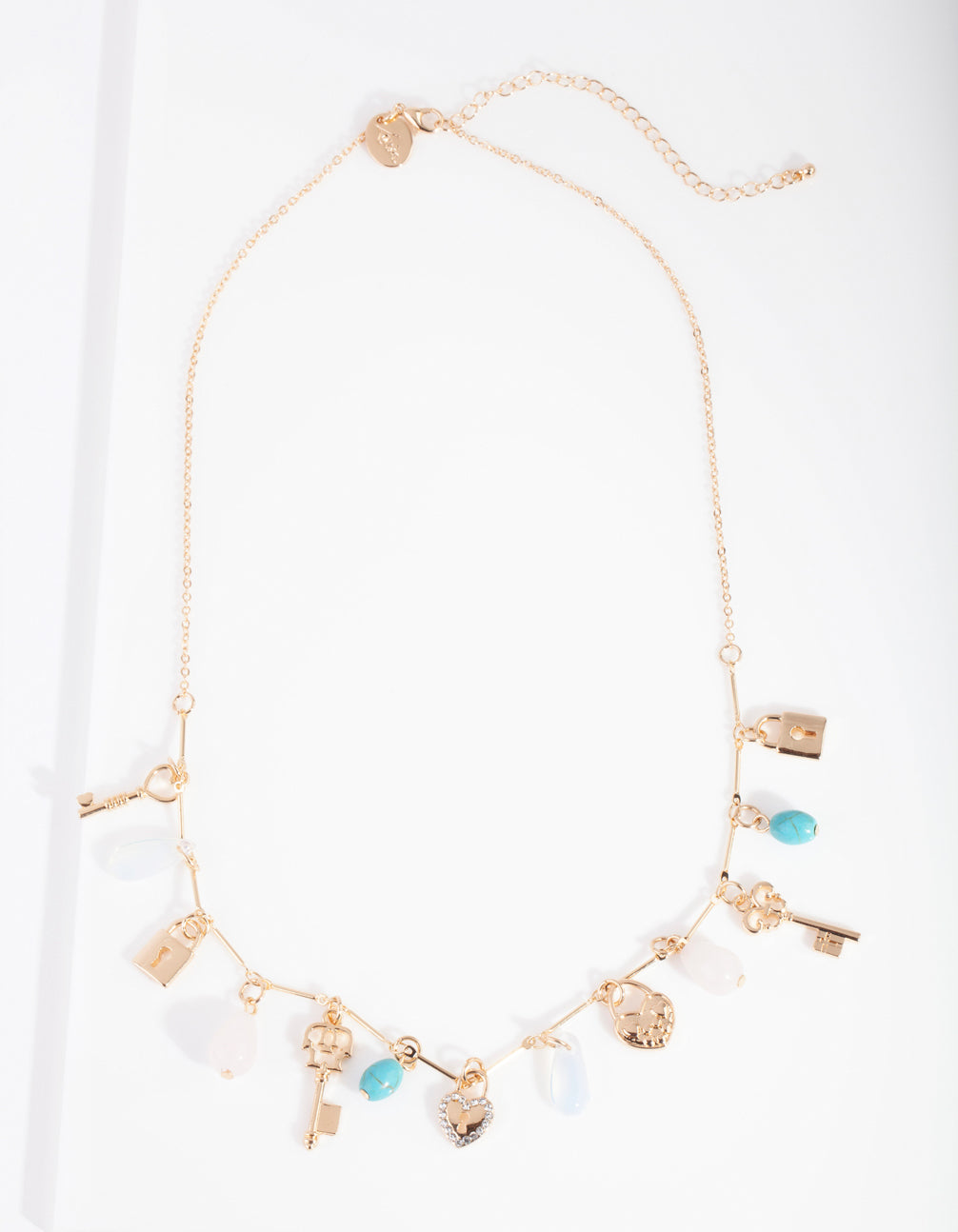 Gold Semi Precious Lock Charm Necklace