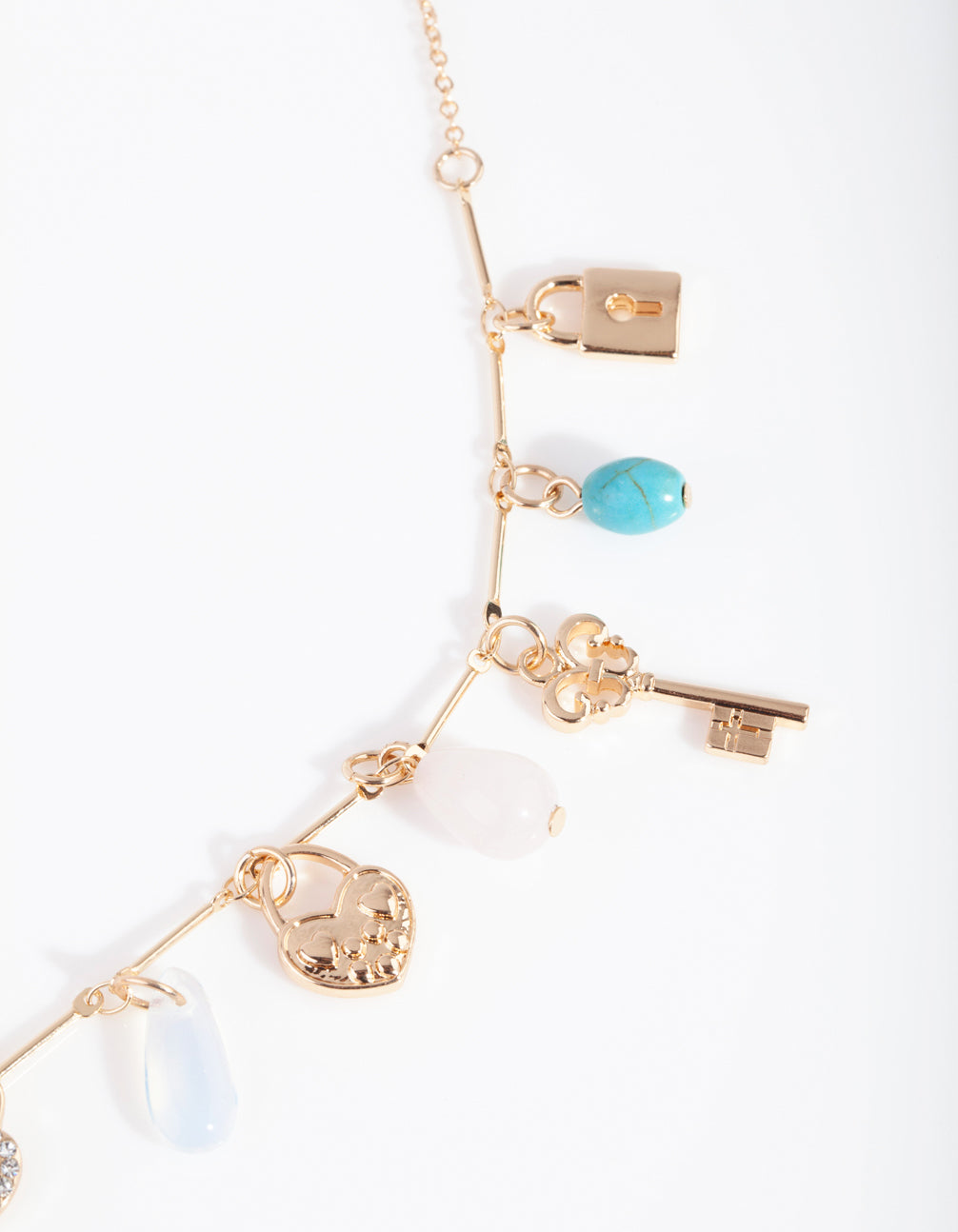 Gold Semi Precious Lock Charm Necklace