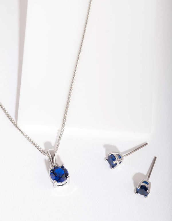 Blue 6mm Stone Earring Necklace Set