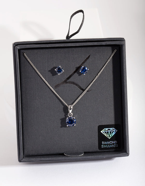 Blue 6mm Stone Earring Necklace Set