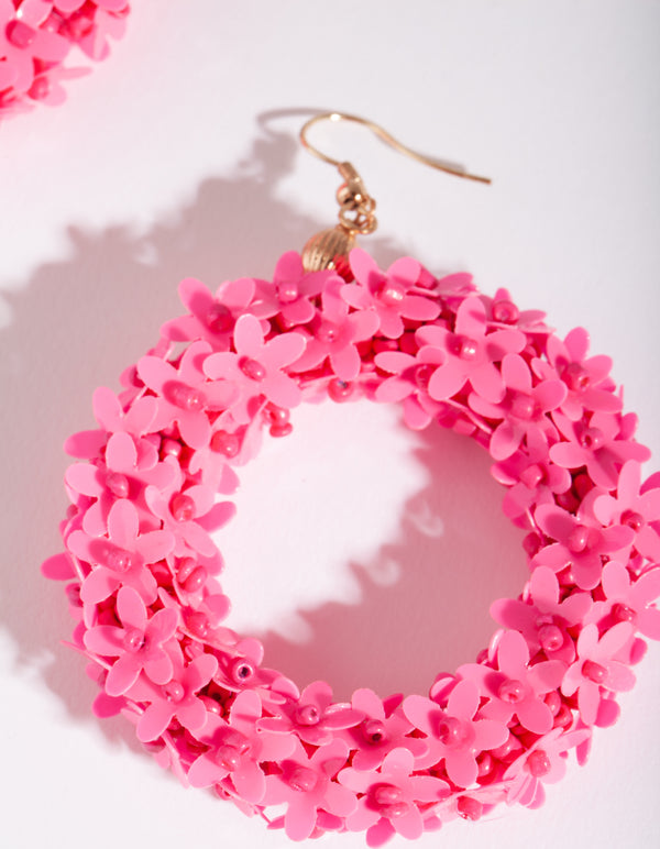 Pink Flower Wreath Drop Earrings