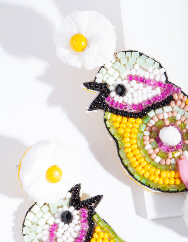 Beaded Flower Sparrow Drop Earrings