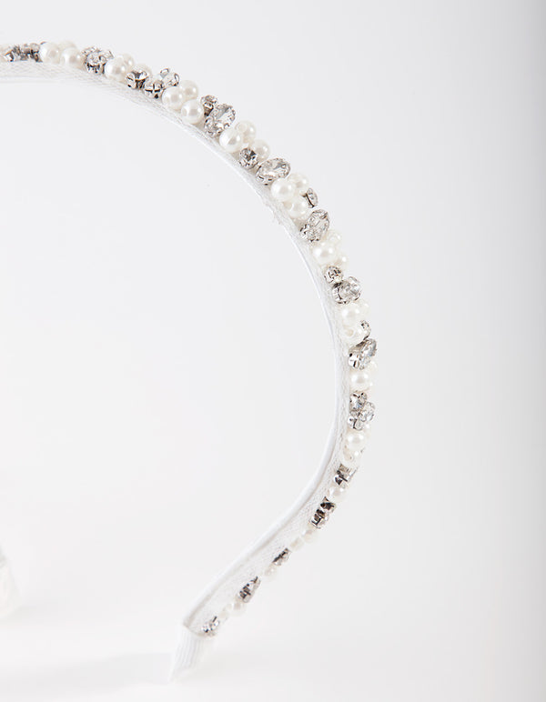 Silver Trim Pearl & Crystal Headband