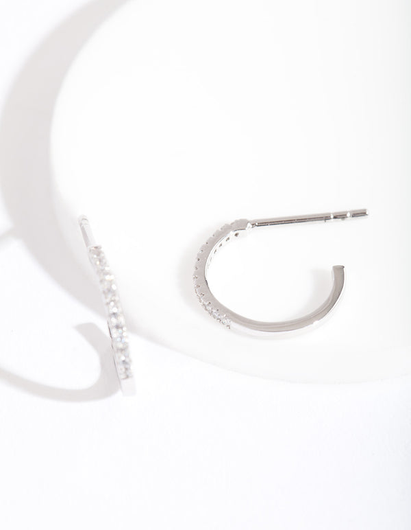 Silver Cubic Zirconia Open Hoop Earrings