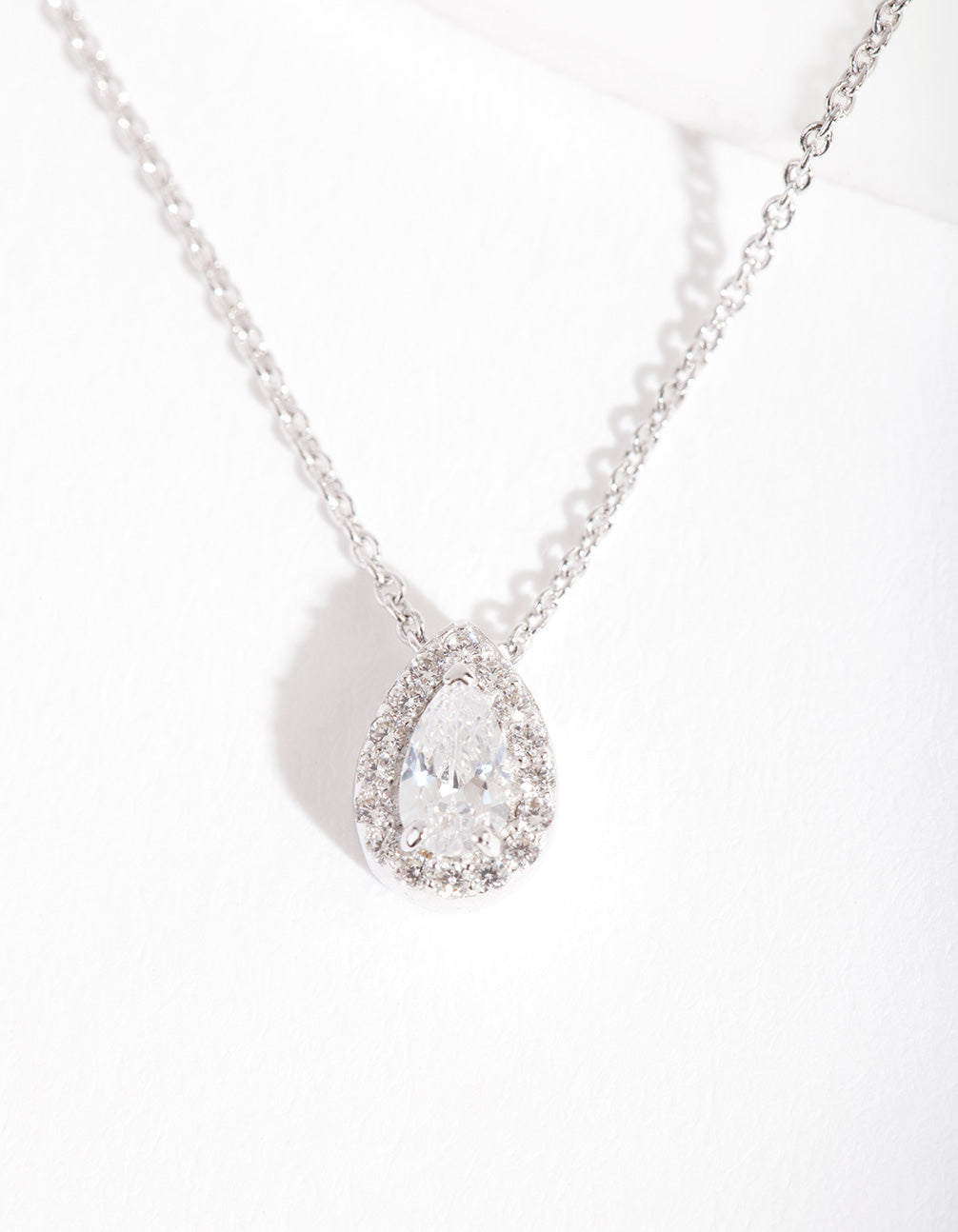 Sterling Silver Cubic Zirconia Pear Halo Necklace