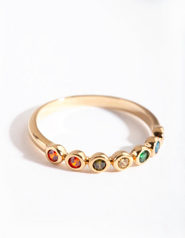 Gold Plated Sterling Silver Rainbow Cubic Zirconia Ring