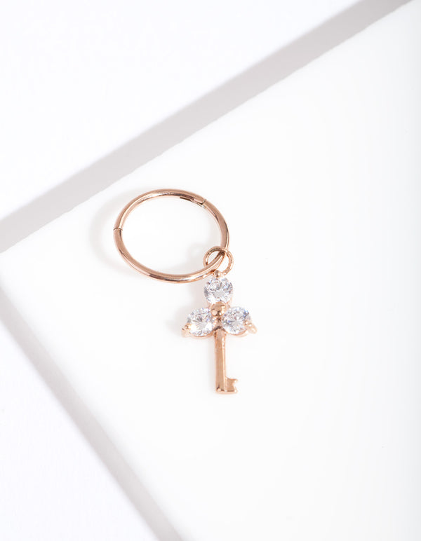 Rose Gold Surgical Steel Cubic Zirconia Key Clicker Earring