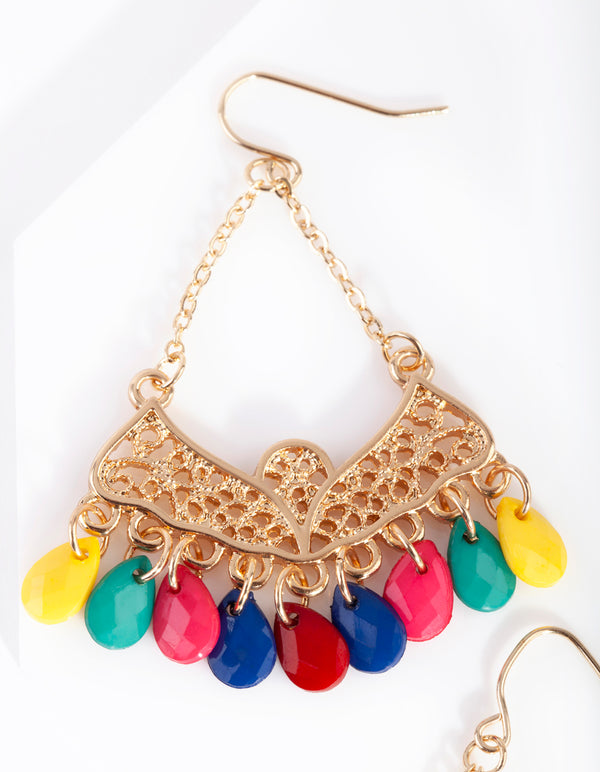 Gold Bohemian Multi Bead Drop Earrings