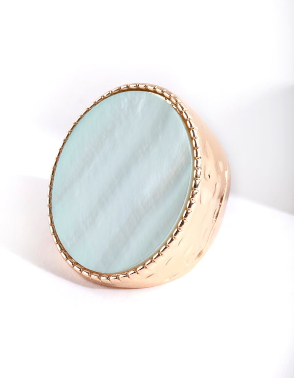 Gold Large Pearlescent Oval Disc Dimple Ring