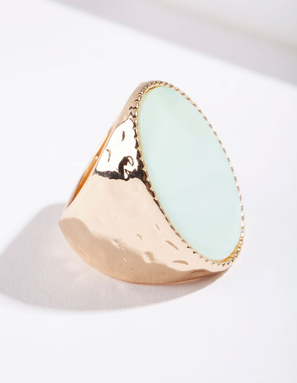 Gold Large Pearlescent Oval Disc Dimple Ring