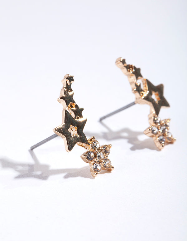 Gold Cluster Star Crawler Earrings