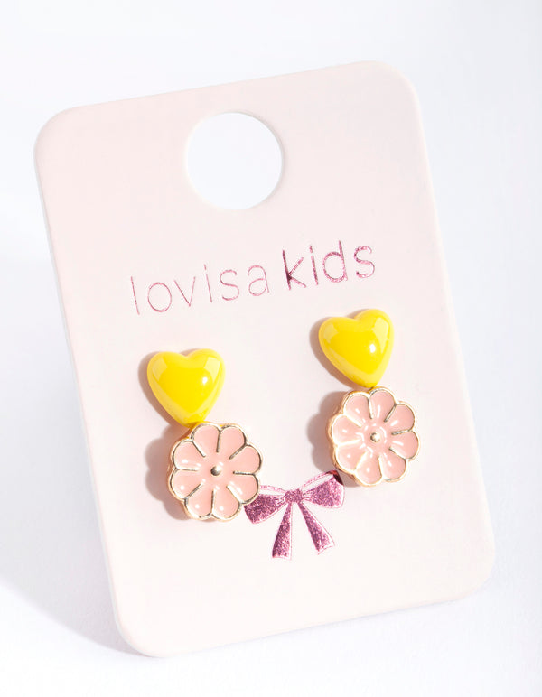 Kids Pink Yellow Flower Earring Pack
