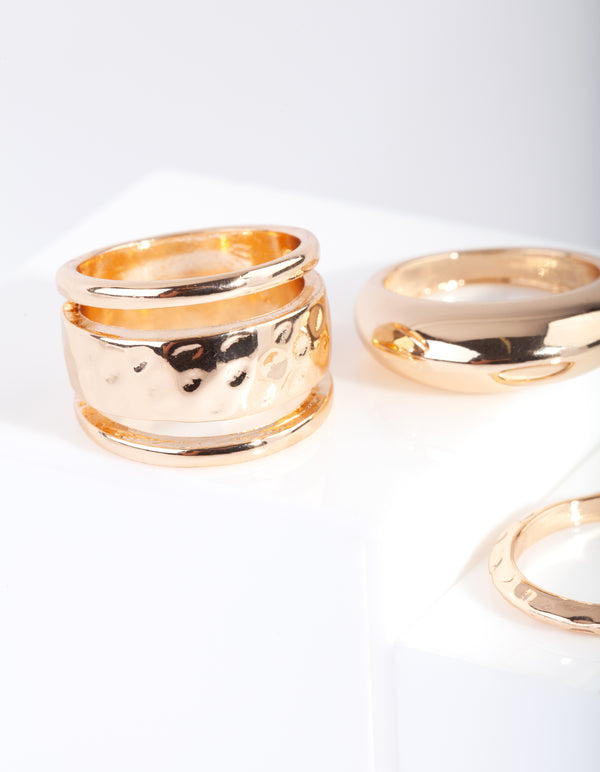 Gold Mixed Textured Ring Pack