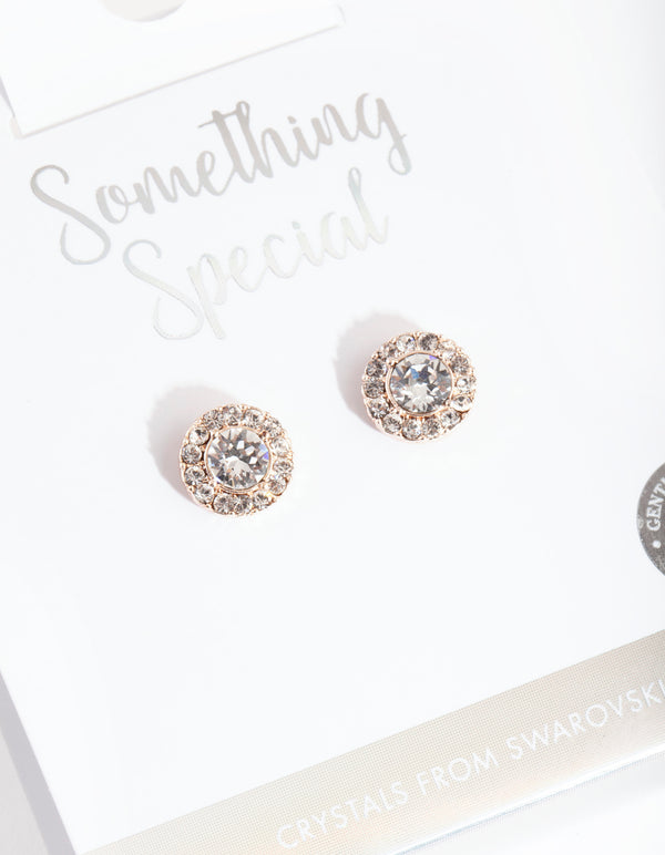 Rose Gold Diamond Simulant Crystal Stud Earrings