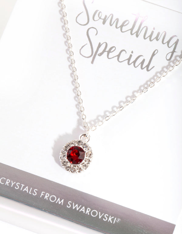 Silver Diamond Simulant Siam Halo Necklace