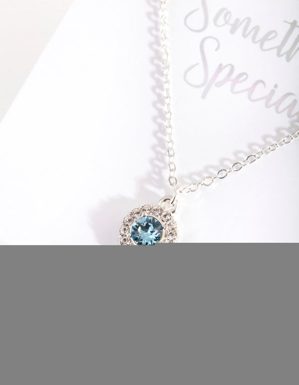 Silver Diamond Simulants Aqua Halo Necklace