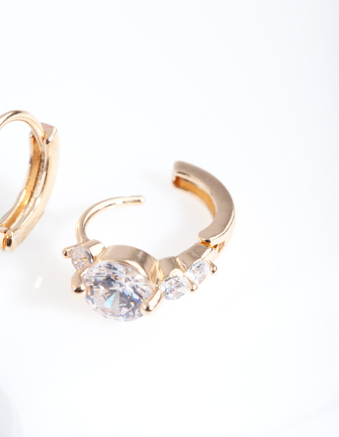 Gold Cubic Zirconia Stone Huggie Earrings