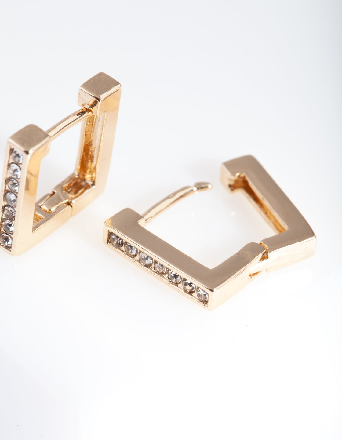 Gold Square Diamante Huggie Earrings
