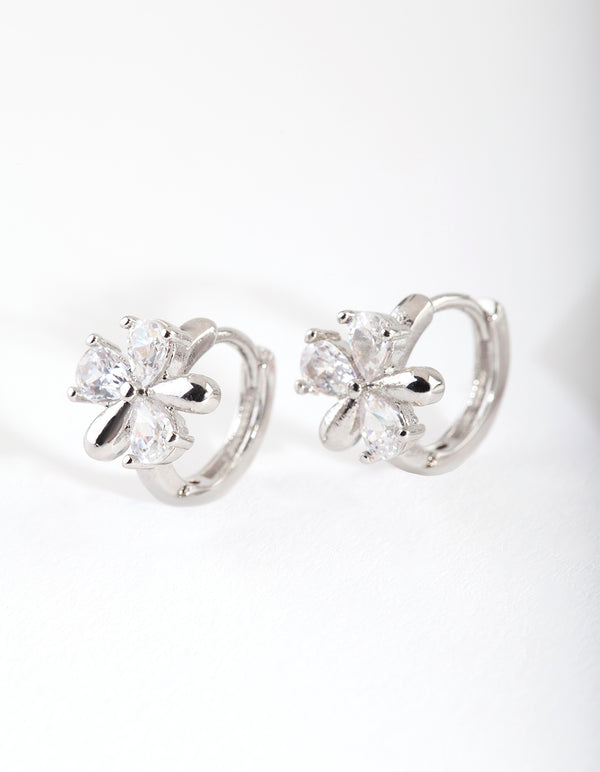 Silver Mixed Petal Huggie Earrings