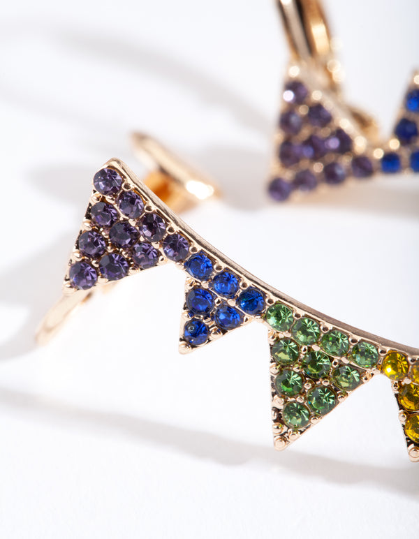 Gold Rainbow Diamante Triangle Cuff Earrings