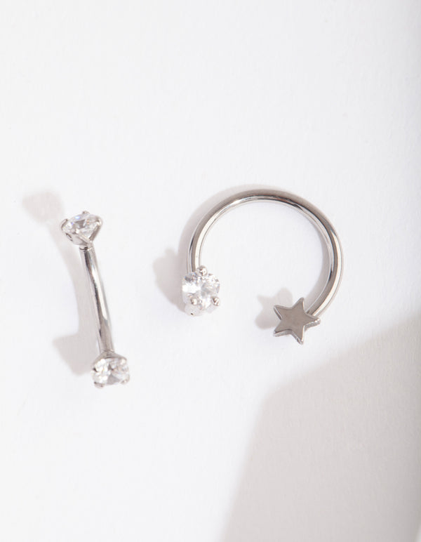 Surgical Steel Diamante Star Barbell Pack