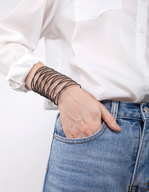 Gunmetal Diamante Crossover 8 Row Bangle