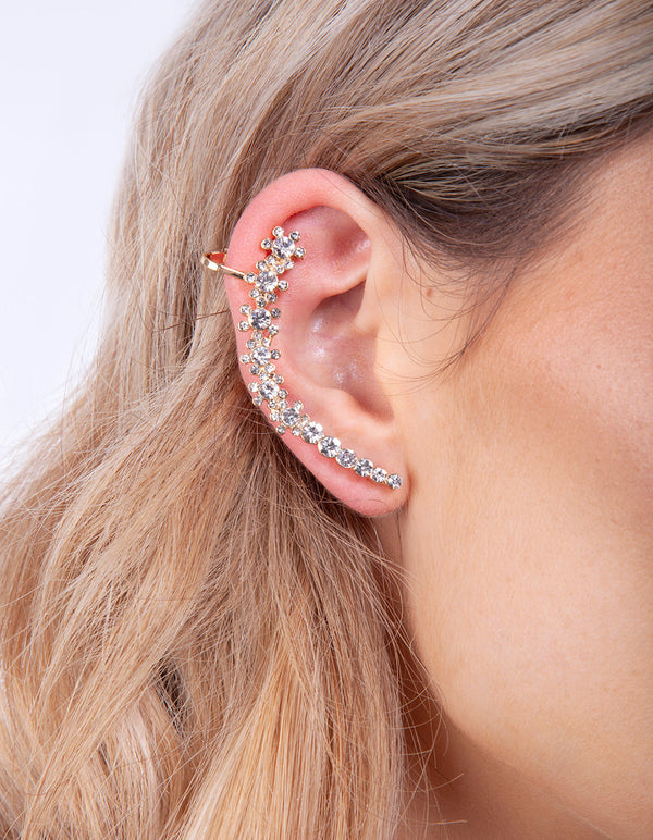 Gold Flower Double Cuff Earrings