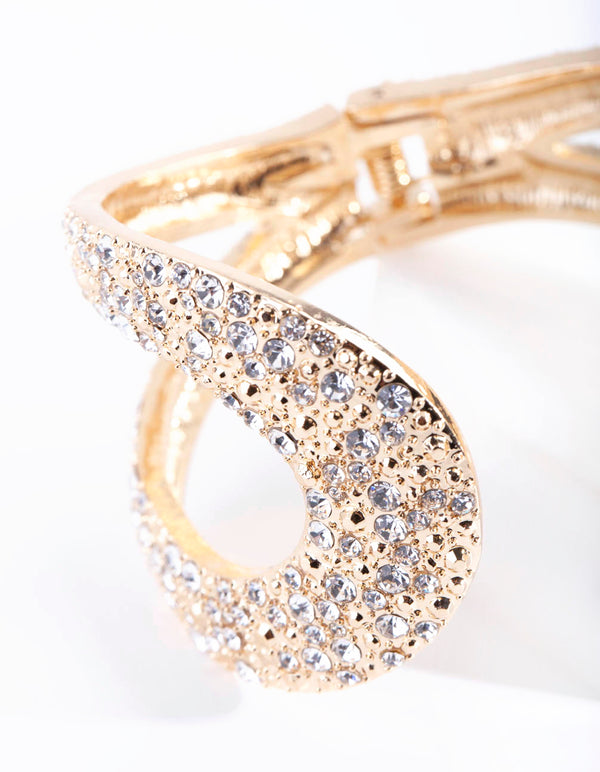 Gold Embellished Stone Loop Clamp Bracelet