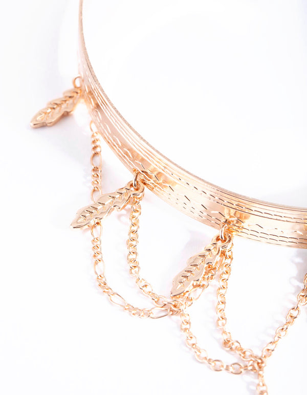 Gold Chain Feather Drape Arm Cuff