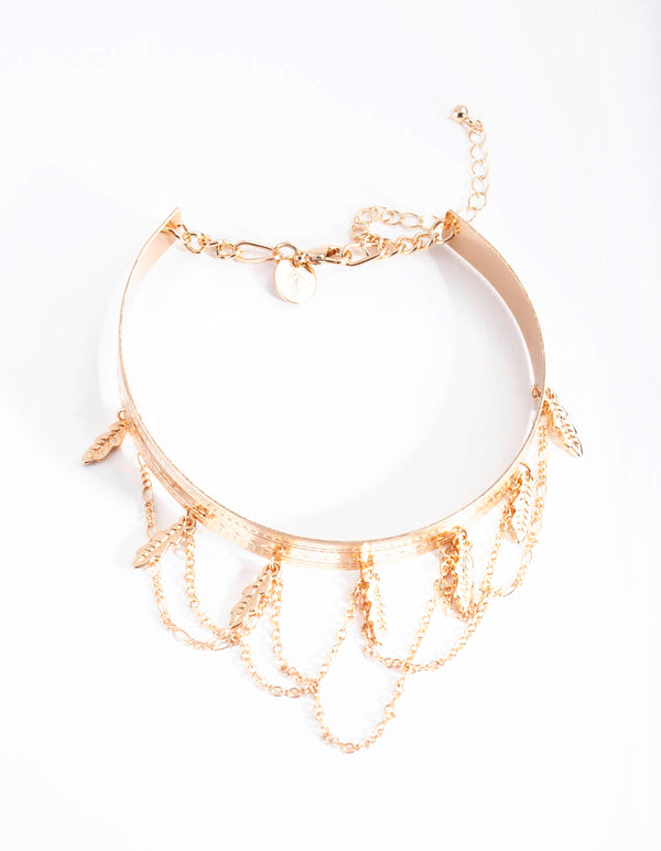Gold Chain Feather Drape Arm Cuff