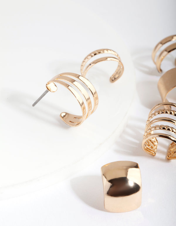 Gold Textured Ear Cuff & Earring Pack
