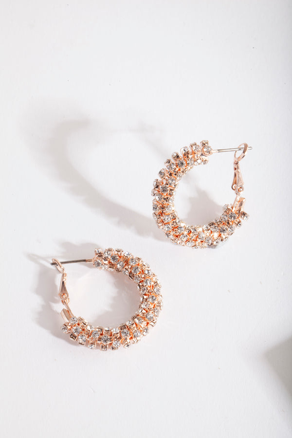 Rose Gold Cupchain Diamante Hoop Earrings