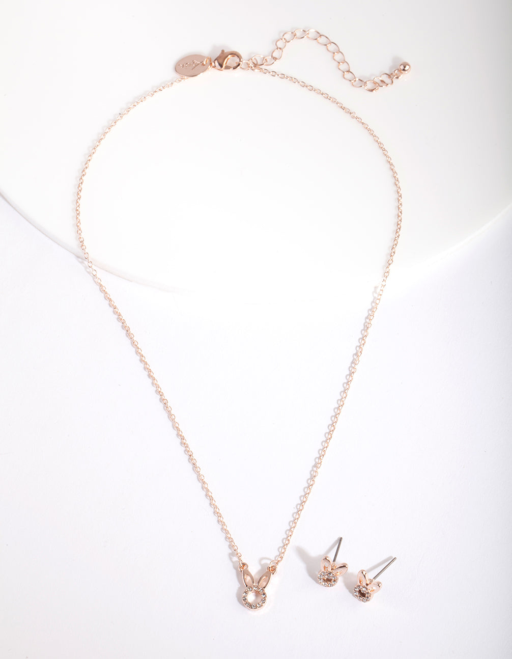 Easter Rose Gold Diamante Circle Bunny Necklace & Earring Set