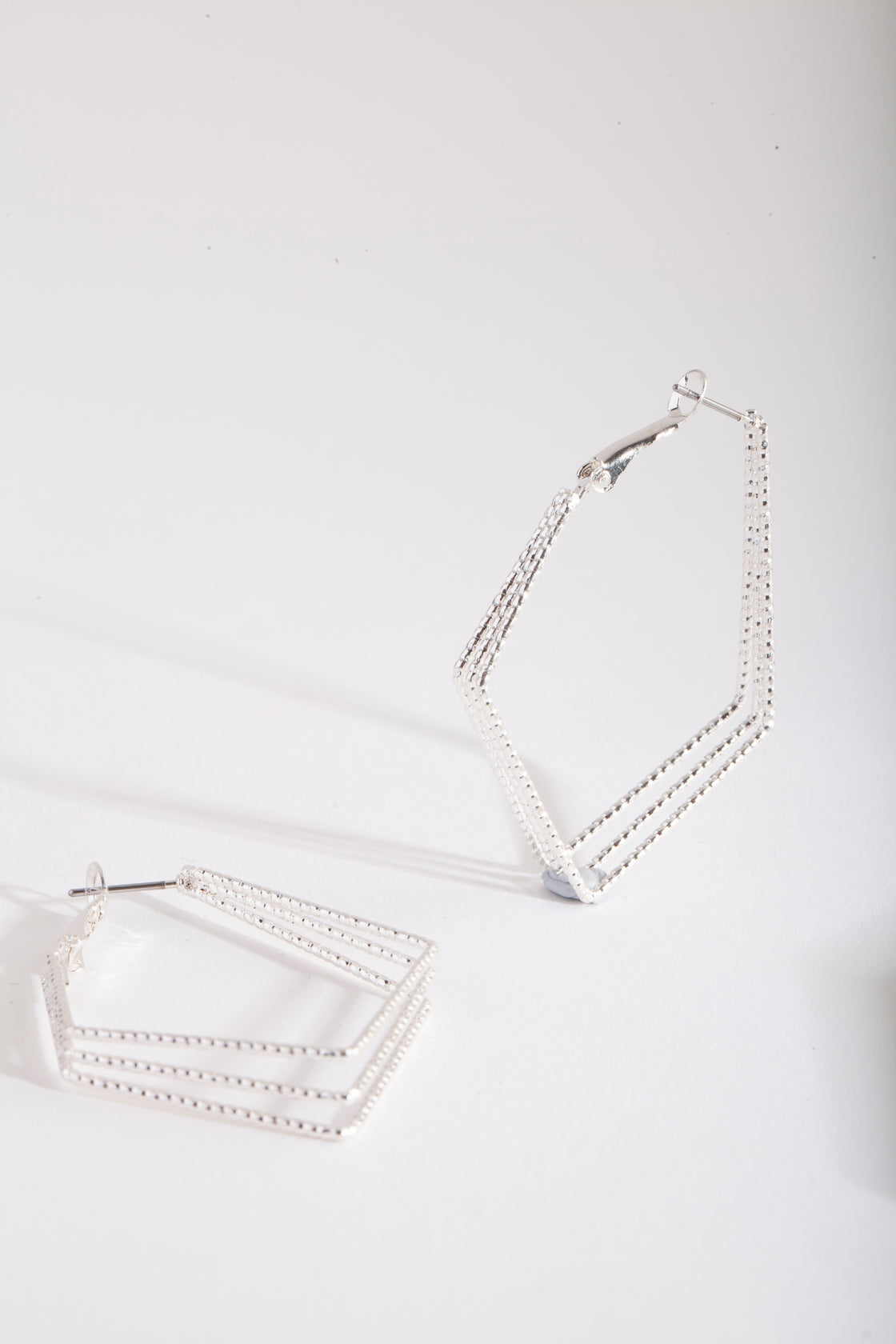 Silver Textured 3 Row Diamond Hoop