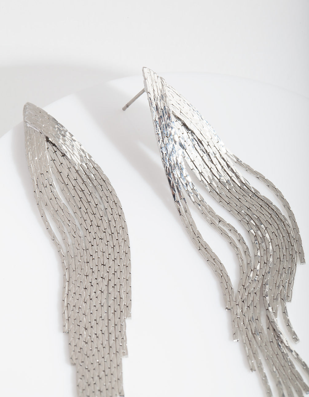Silver Textured Tassel Earrings
