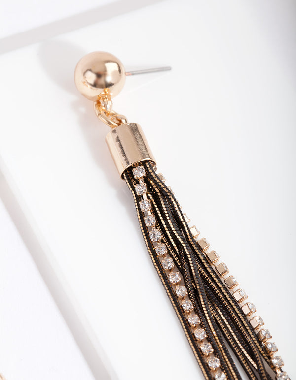 Black & Gold Cutchain Diamante Earrings