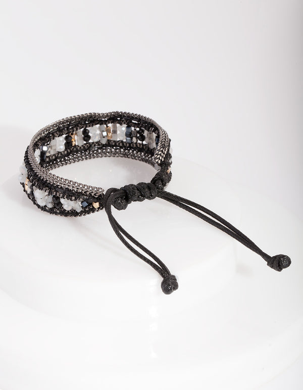 Gunmetal Beaded Pleather Toggle Bracelet