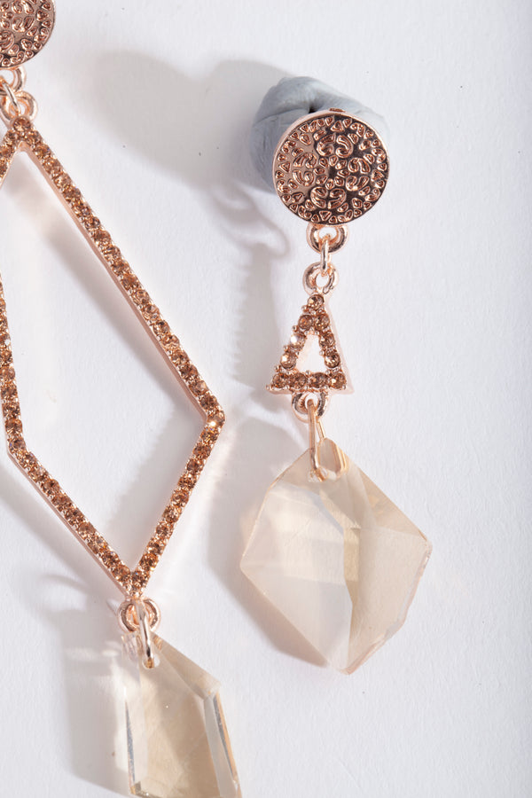 Rose Gold Asymmetric Diamante Drop Earrings