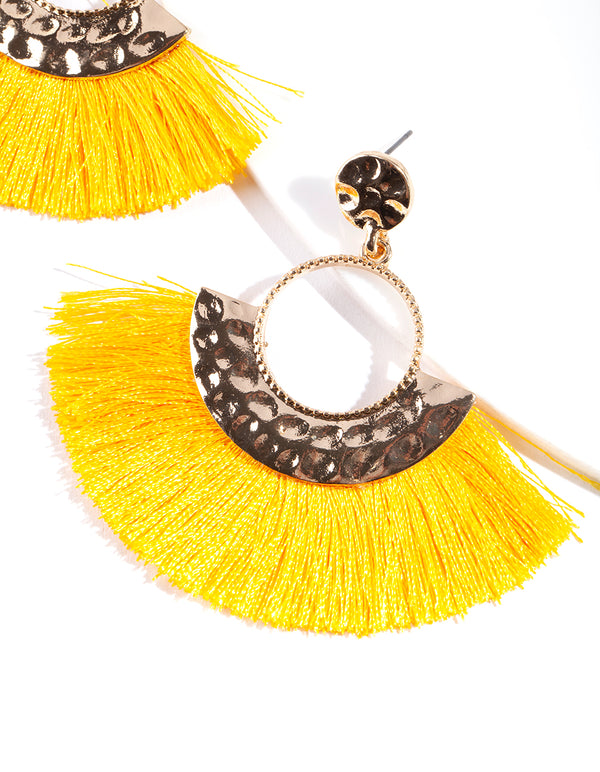Shiny Gold Circle Fringe Drop Earrings