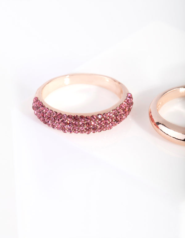 Gold Diamante Curve Band Ring 3 Stack Pack