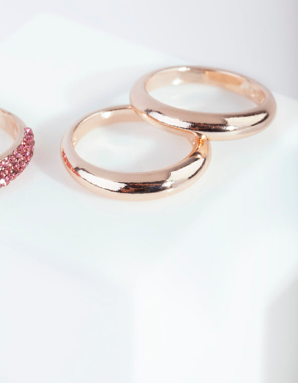 Gold Diamante Curve Band Ring 3 Stack Pack
